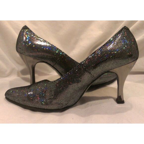 YVES SAINT LAURENT BLACK SILVER MIRRORED HEELS - 35.5, US 5.5 - Picture 3 of 6